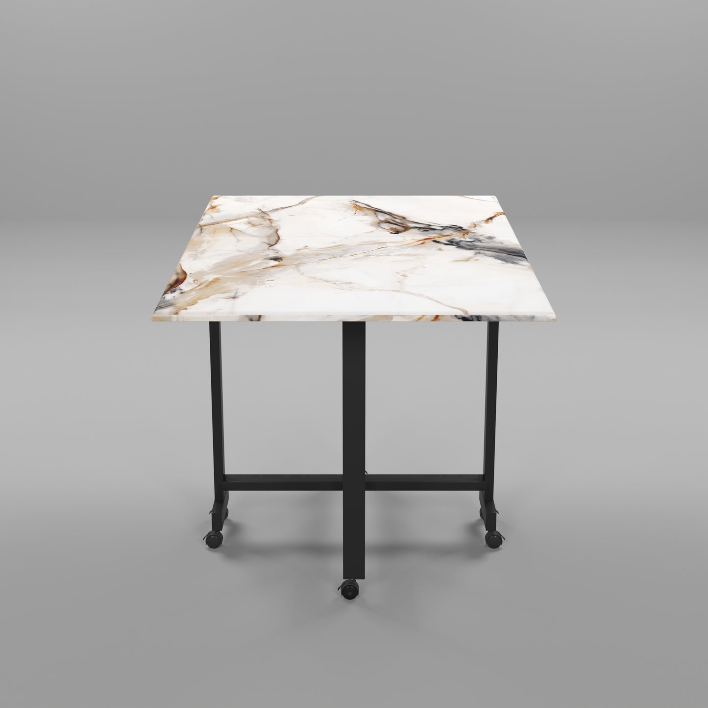 Folding Dining Table( Rectangular, White Marble, Black Metal Frame)