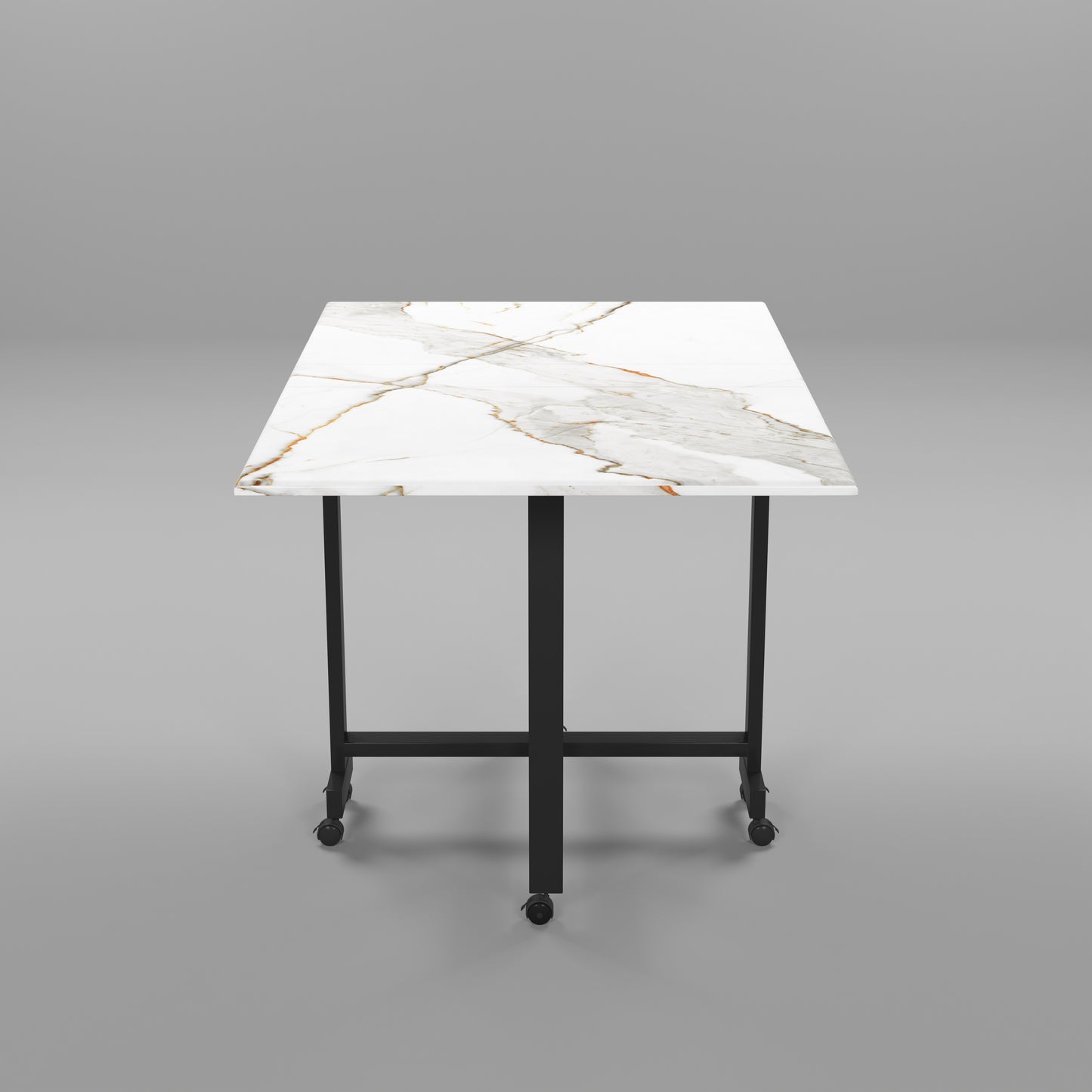 Folding Dining Table( Rectangular, White with Gold Marble, Black Metal Frame)