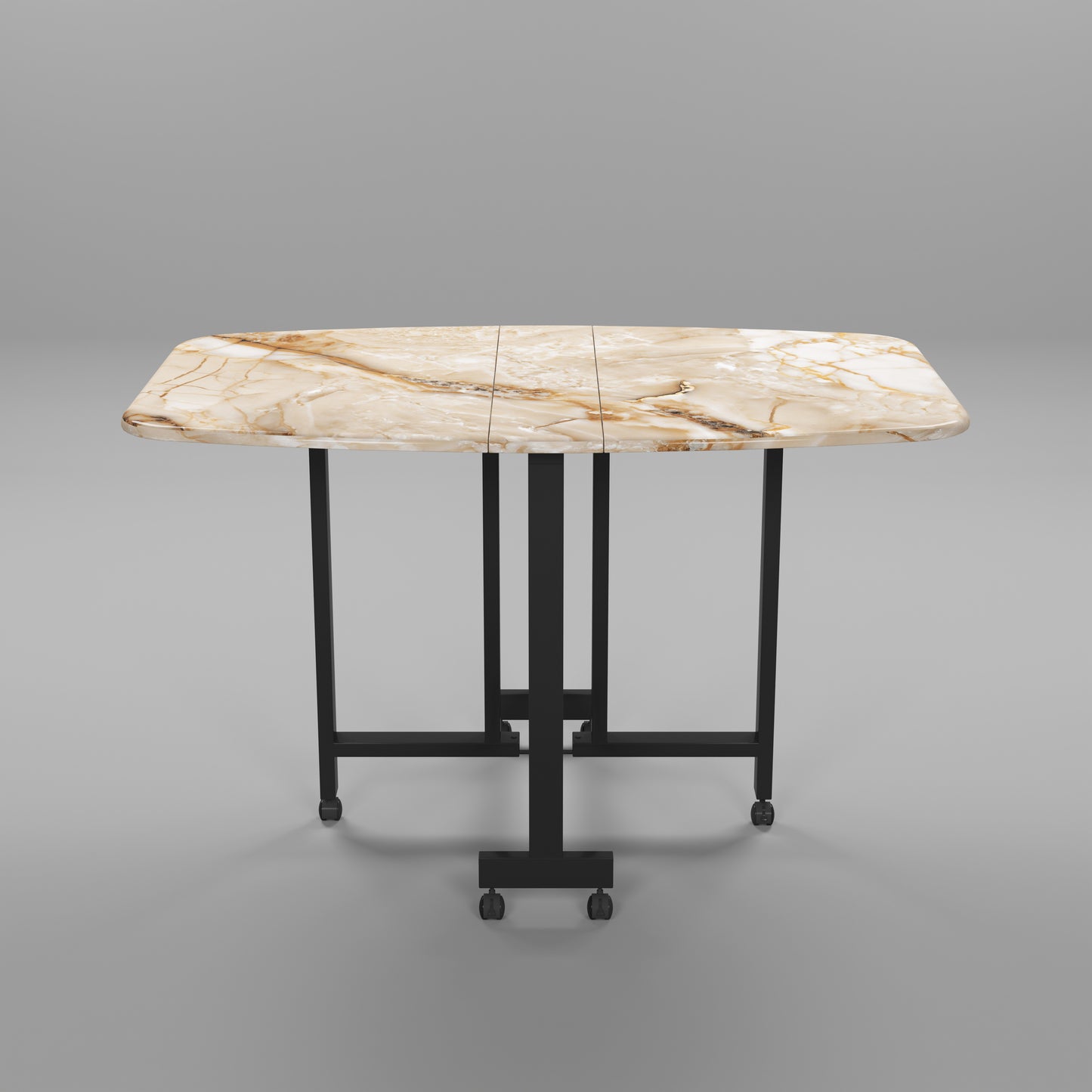 Folding Dining Table( Italian, Gold Marble, Black Metal Frame)