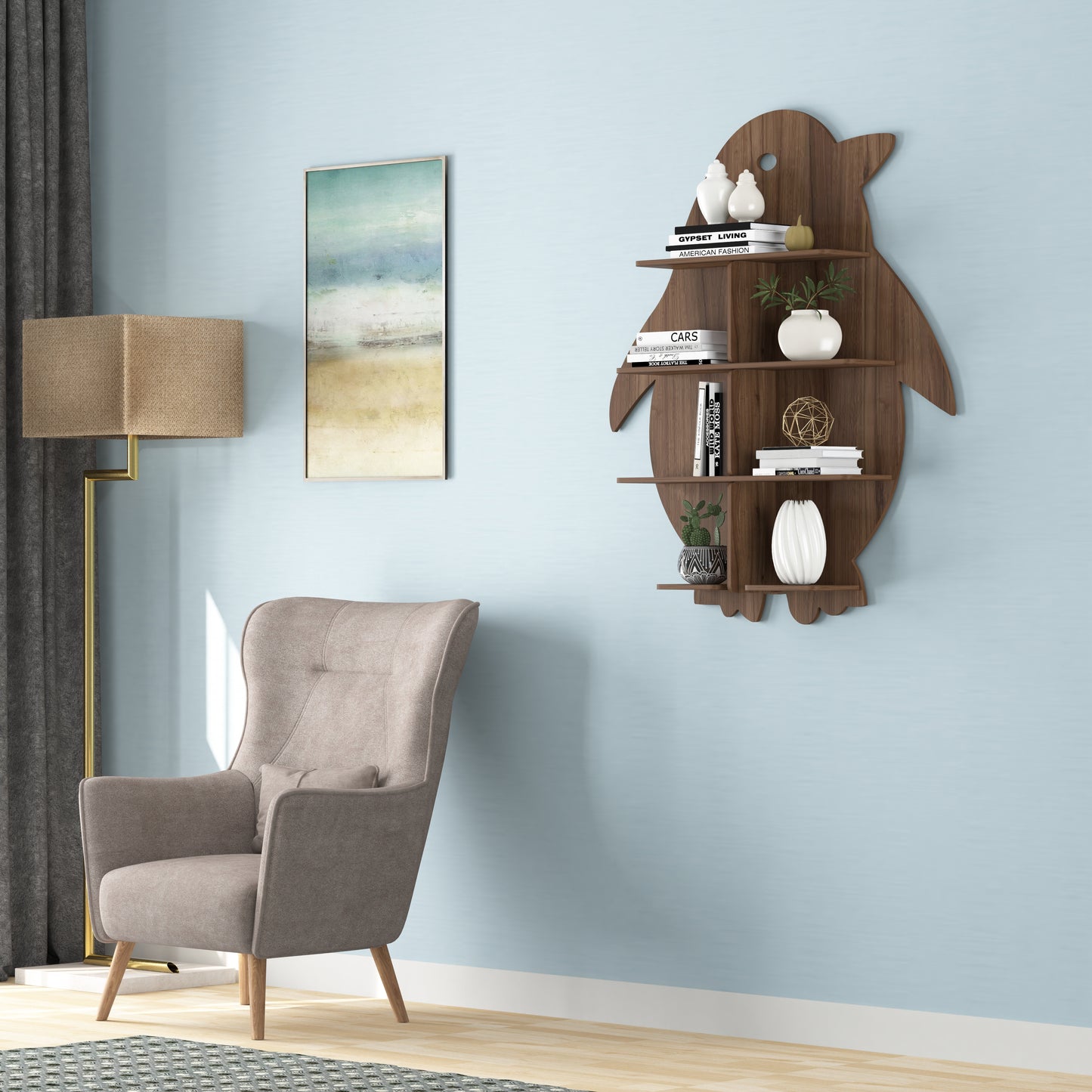 Penguin Decor Wall Shelf (Walnut)