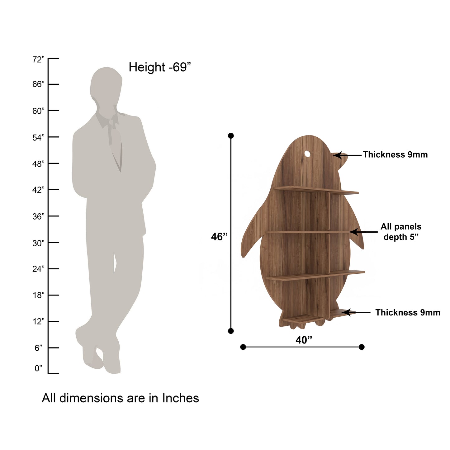 Penguin Decor Wall Shelf (Walnut)