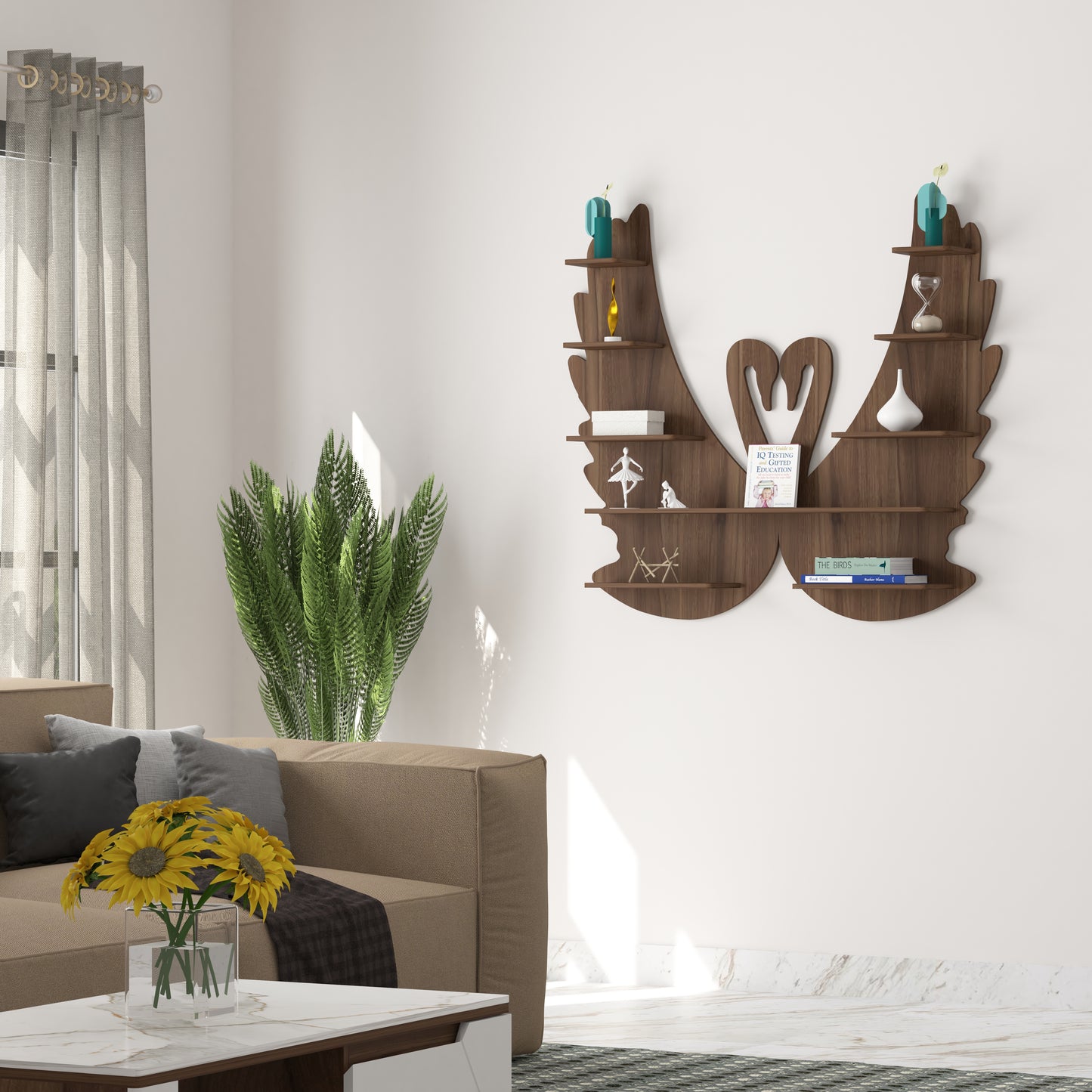 Loving Swan Decor Wall Shelf (Walnut)