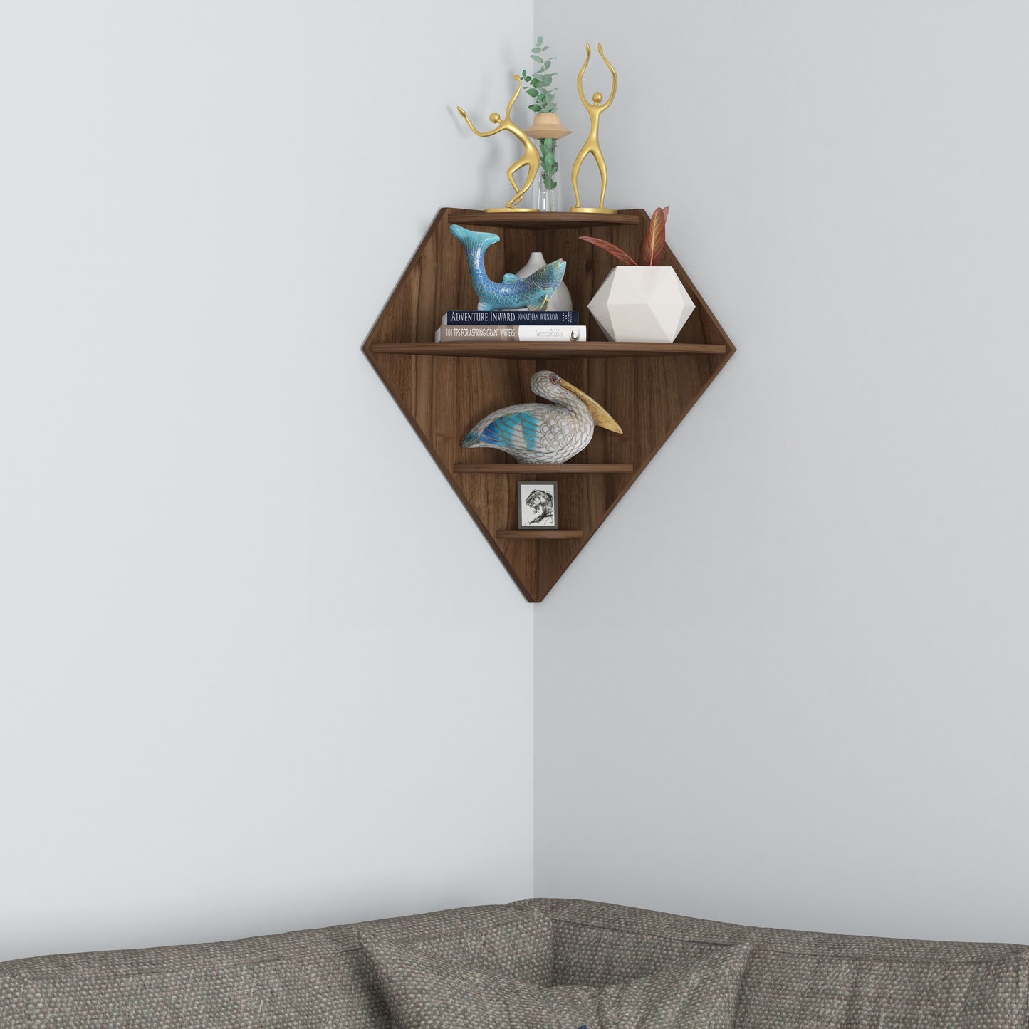 Diamond Decor Wall Shelf (Walnut)
