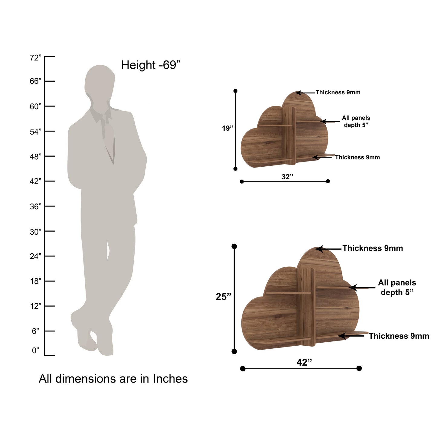 Cloud Decor Wall Shelf (Walnut)