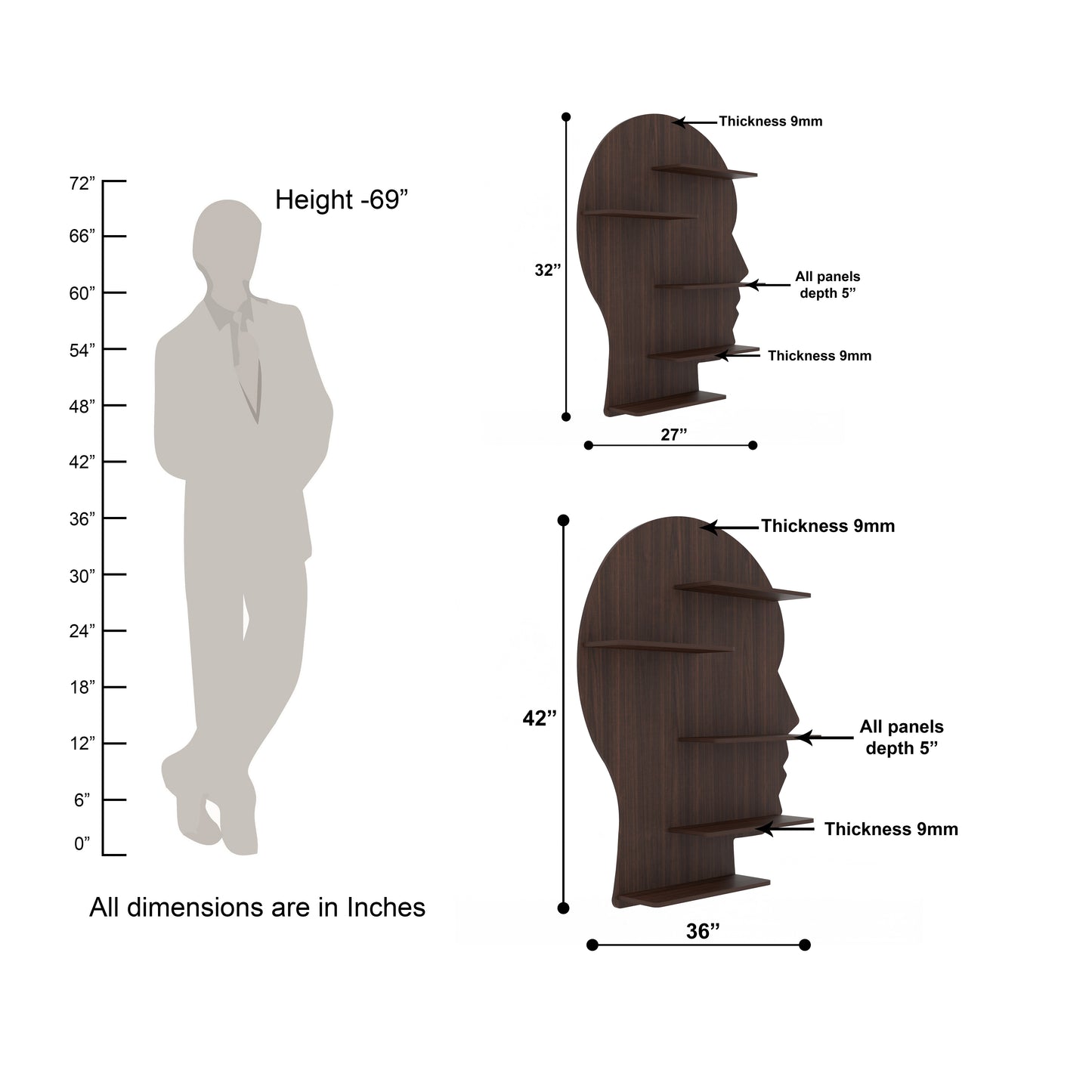 Man Face Decor Wall Shelf (Wenge)