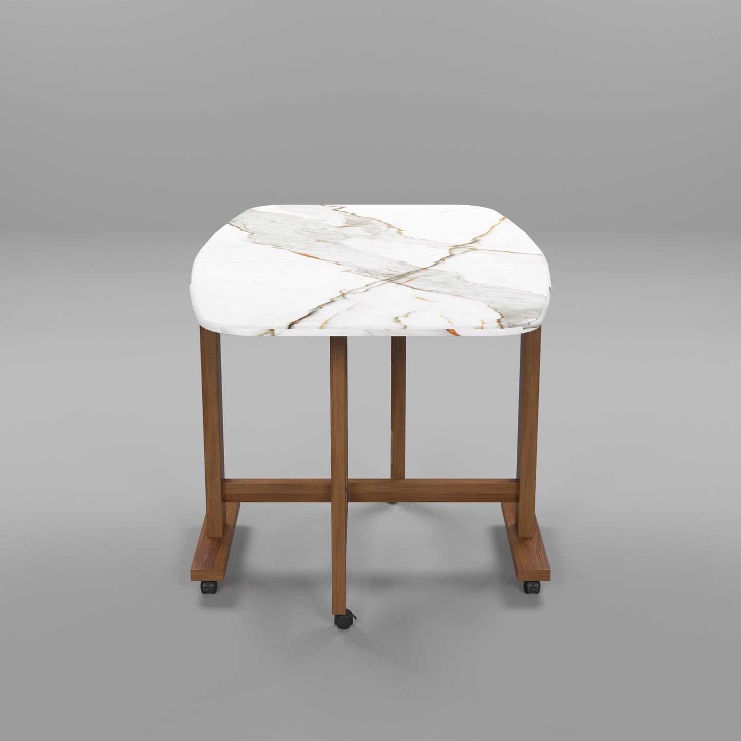 Folding Dining Table( Italian, White with Gold Marble, Natural Wood Metal Frame)