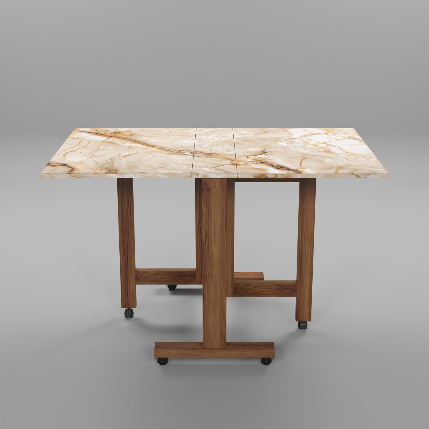 Folding Dining Table( Rectangular, Gold Marble, Natural Wooden Frame)