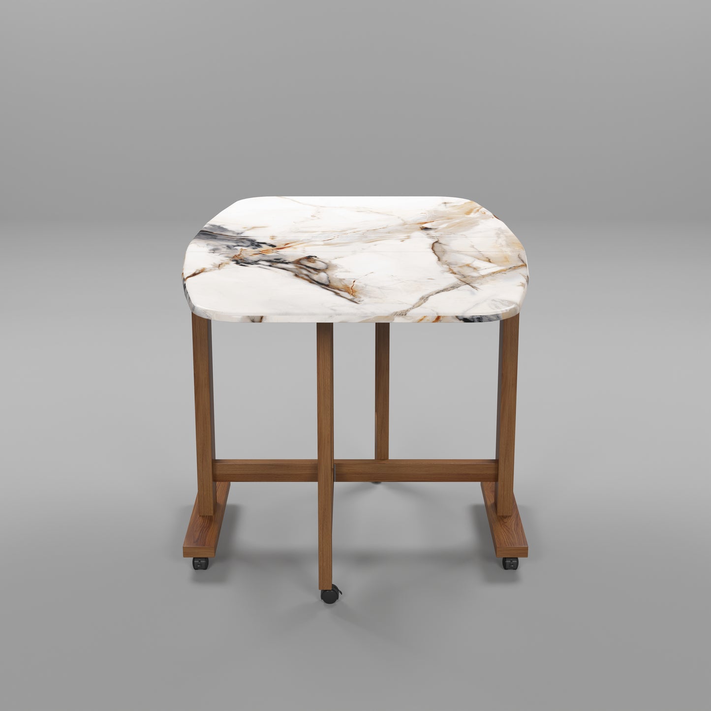 Folding Dining Table( Italian, White Marble, Natural Wood Frame)