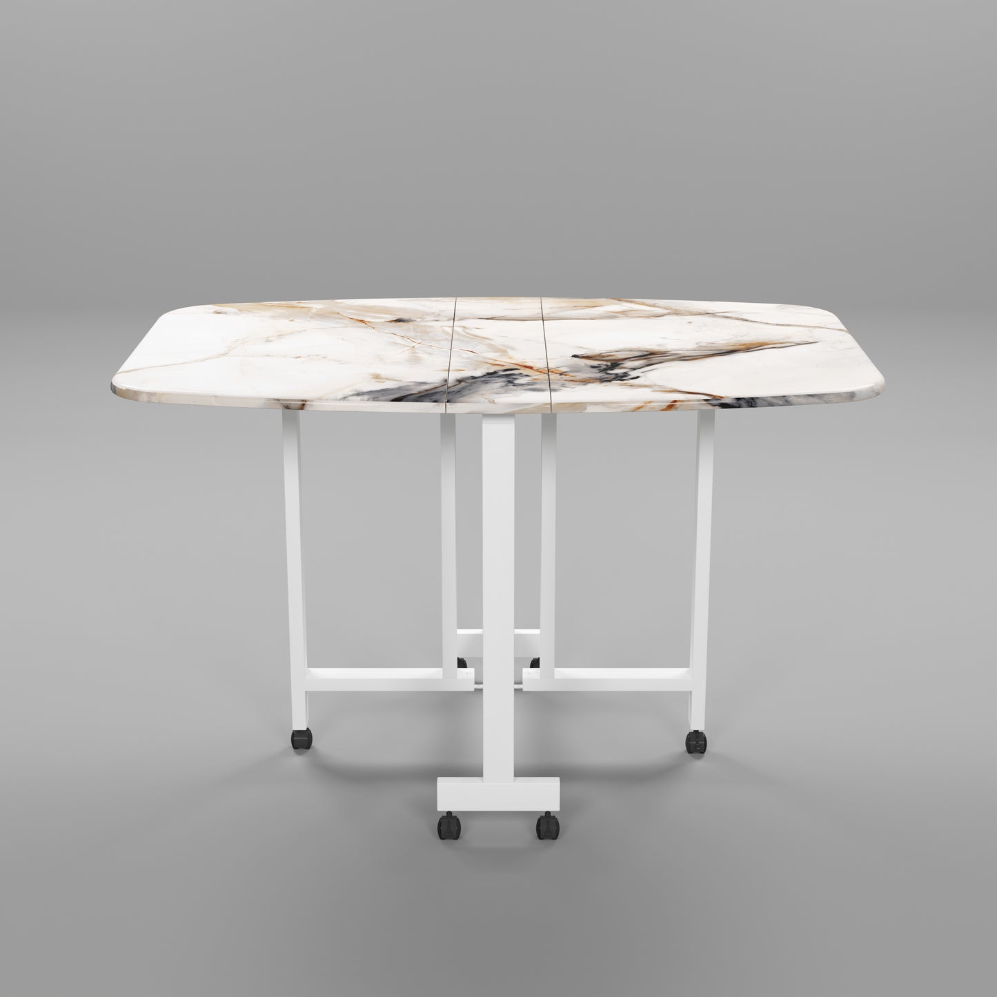 Folding Dining Table( Italian, White Marble, White Metal Frame)