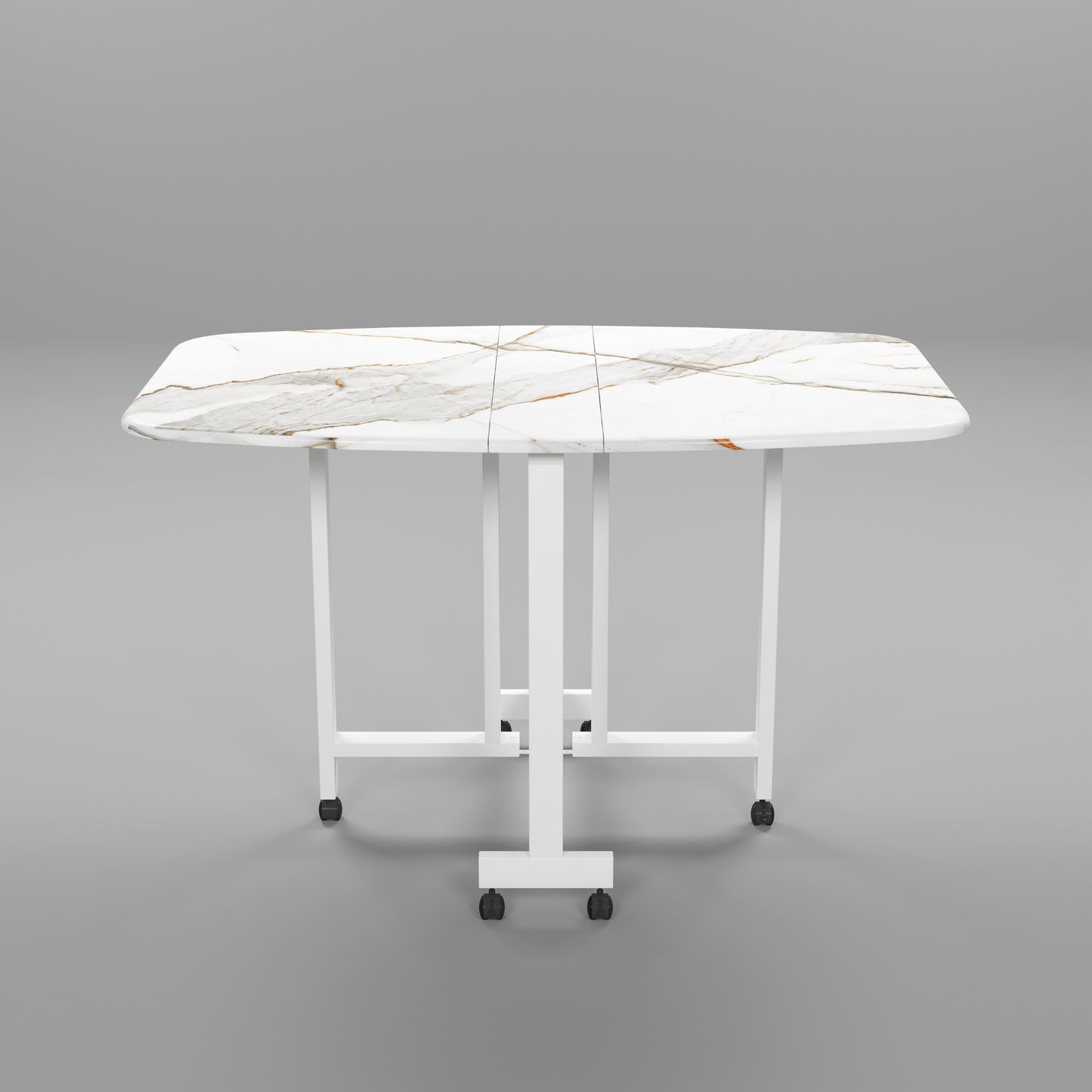 Folding Dining Table( Italian, White with Gold Marble, White Metal Frame)
