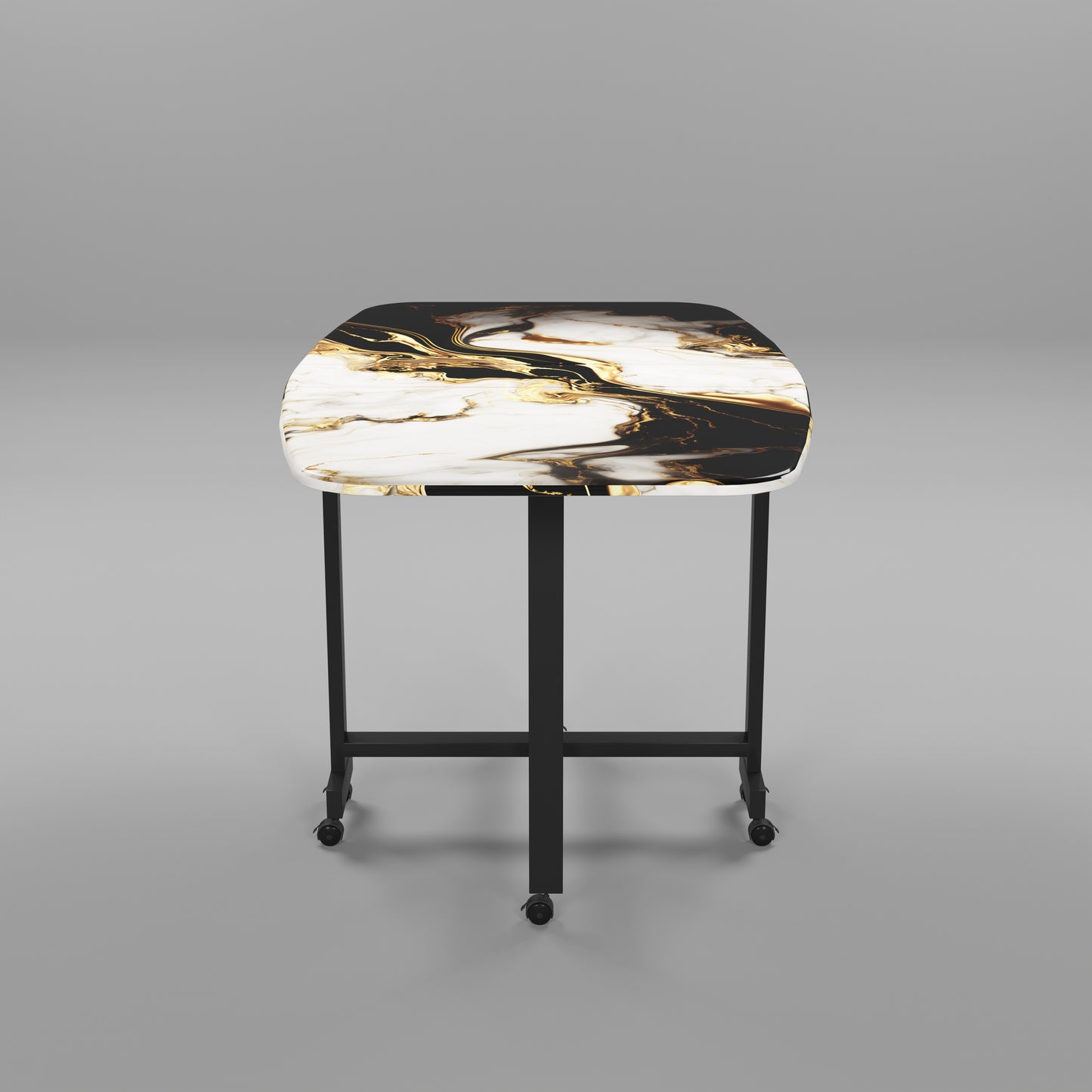 Folding Dining Table( Italian, White and Black with Gold Marble, Black Metal Frame)