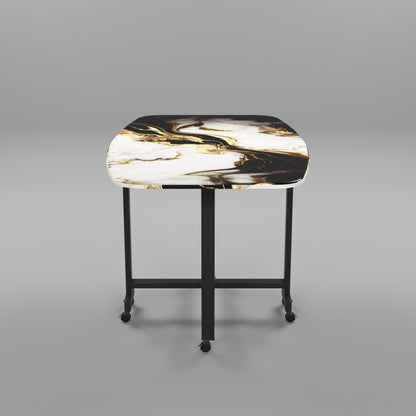 Folding Dining Table( Italian, White and Black with Gold Marble, Black Metal Frame)