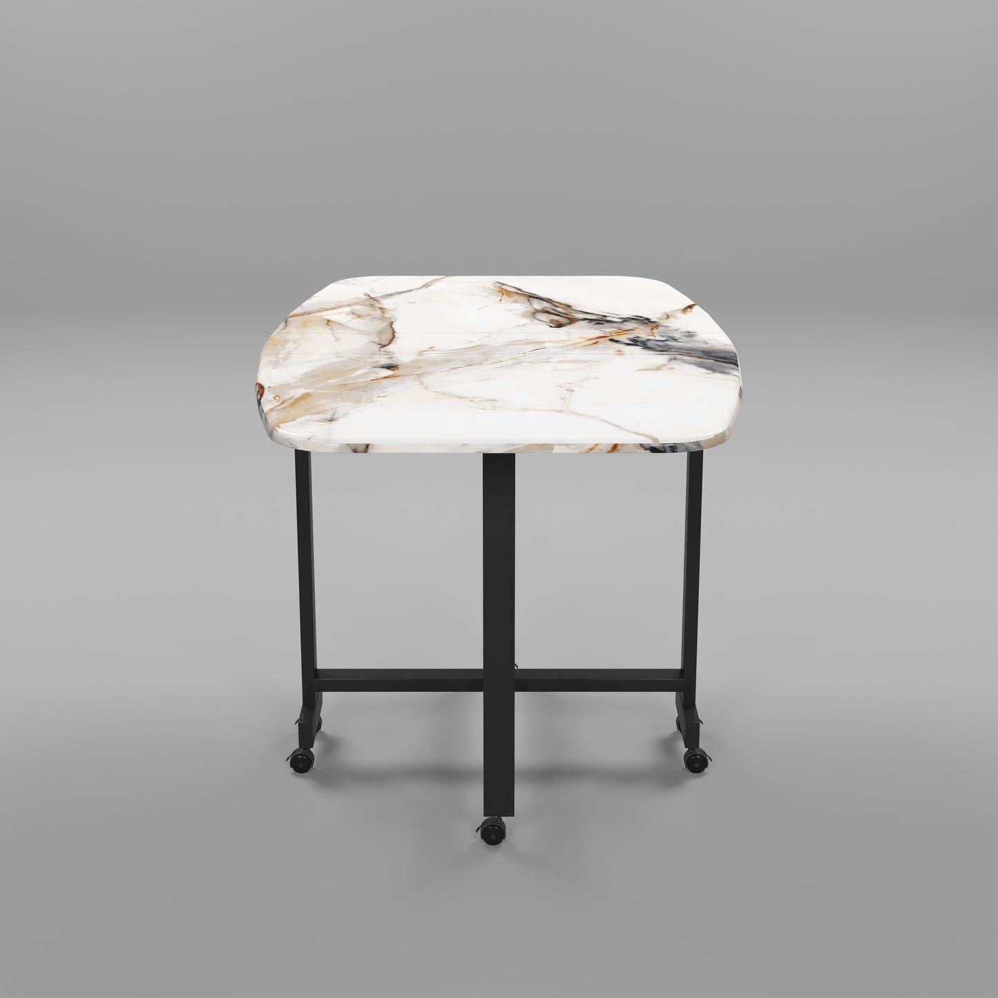 Folding Dining Table( Italian, White Marble, Black Metal Frame)