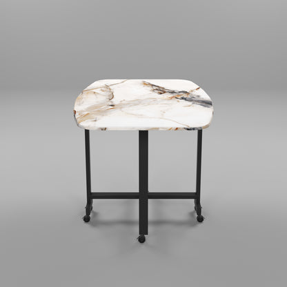 Folding Dining Table( Italian, White Marble, Black Metal Frame)