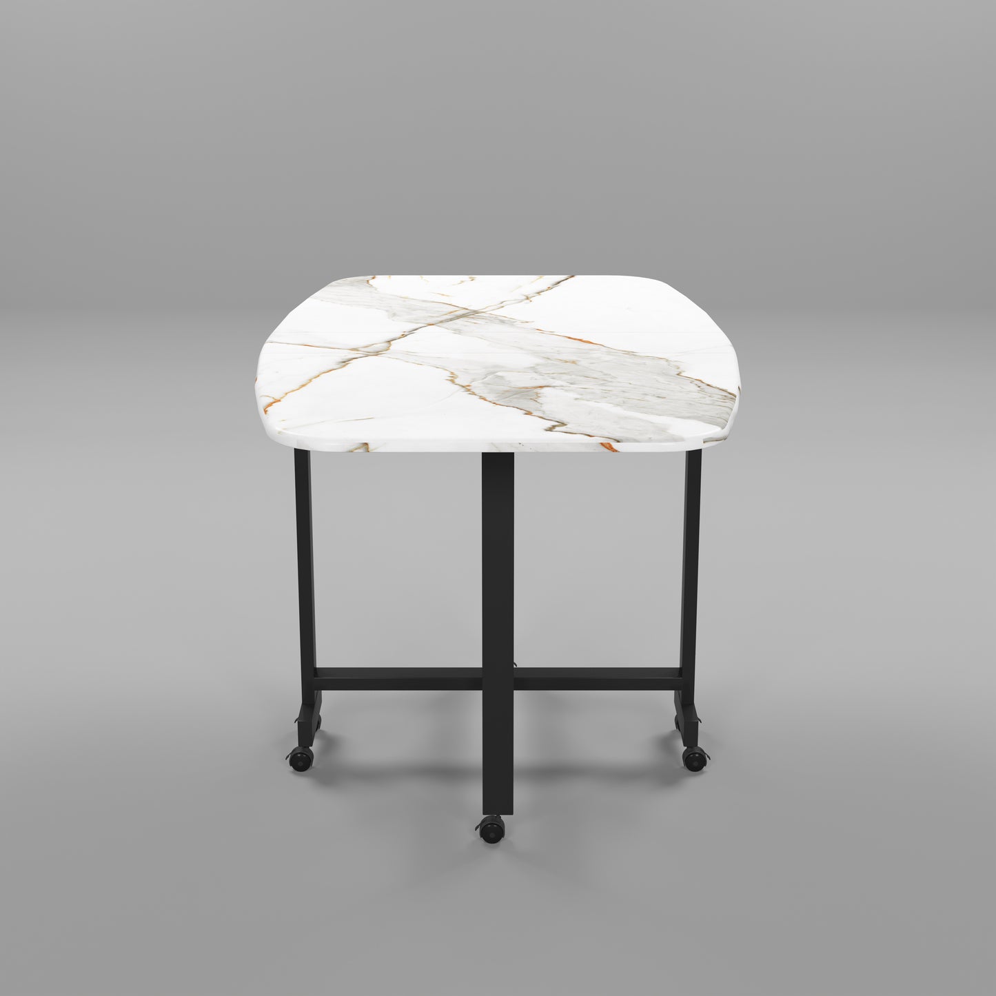 Folding Dining Table( Italian, White with Gold Marble, Black Metal Frame)