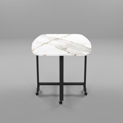 Folding Dining Table( Italian, White with Gold Marble, Black Metal Frame)