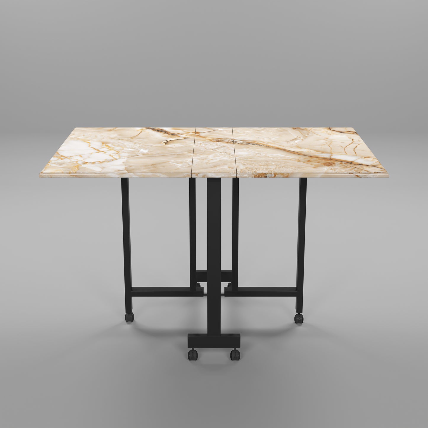 Folding Dining Table( Rectangular, Gold Marble, Black Metal Frame)