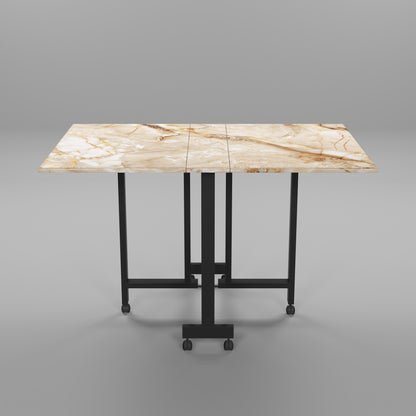 Folding Dining Table( Rectangular, Gold Marble, Black Metal Frame)