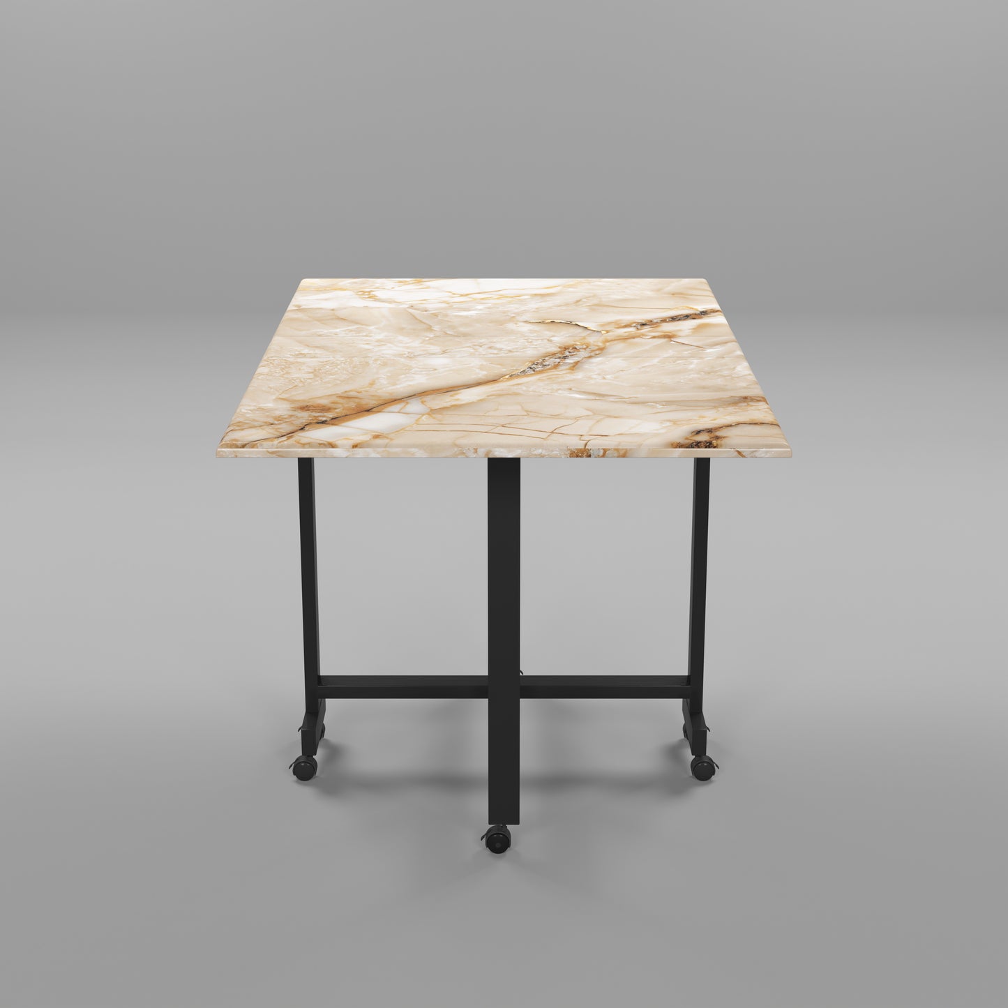 Folding Dining Table( Rectangular, Gold Marble, Black Metal Frame)