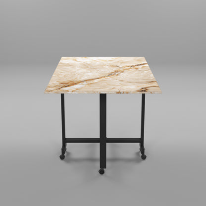 Folding Dining Table( Rectangular, Gold Marble, Black Metal Frame)