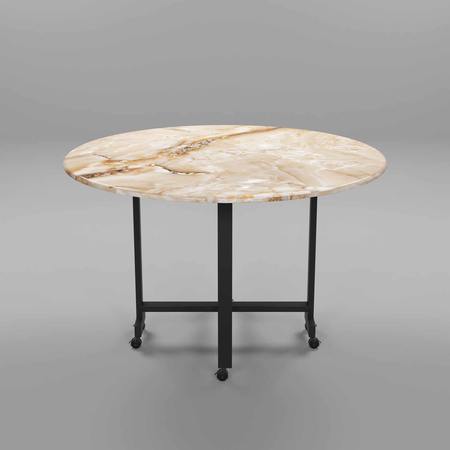 Folding Dining Table( Round, Gold Marble, Black Metal Frame)