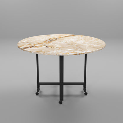 Folding Dining Table( Round, Gold Marble, Black Metal Frame)