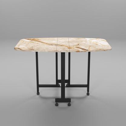 Folding Dining Table( Italian, Gold Marble, Black Metal Frame)