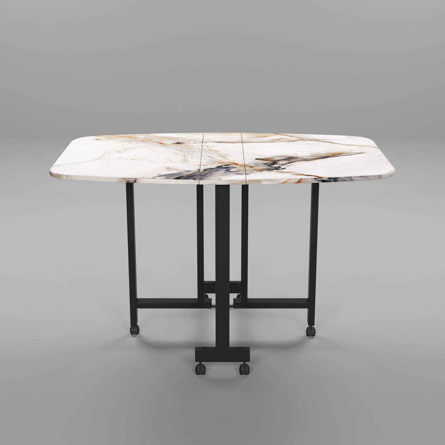 Folding Dining Table( Italian, White Marble, Black Metal Frame)