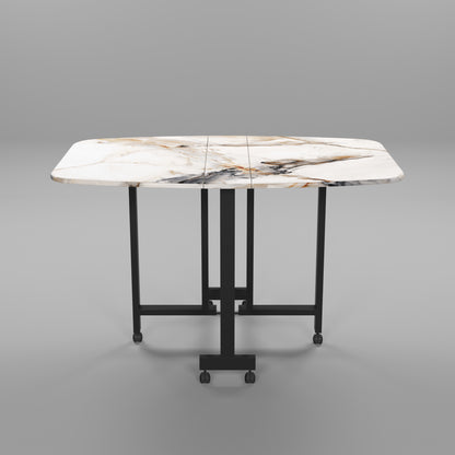 Folding Dining Table( Italian, White Marble, Black Metal Frame)