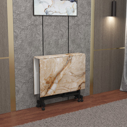 Folding Dining Table( Rectangular, Gold Marble, Black Metal Frame)