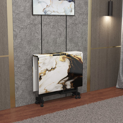 Folding Dining Table( Rectangular, White and Black with Gold Marble, Black Metal Frame)