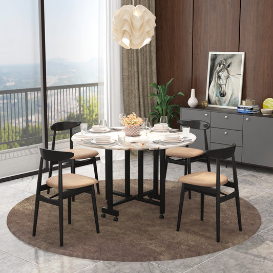Folding Dining Table( Round, White Marble, Black Metal Frame)