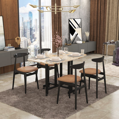Folding Dining Table( Italian, Gold Marble, Black Metal Frame)