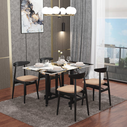 Folding Dining Table( Rectangular, White and Black with Gold Marble, Black Metal Frame)
