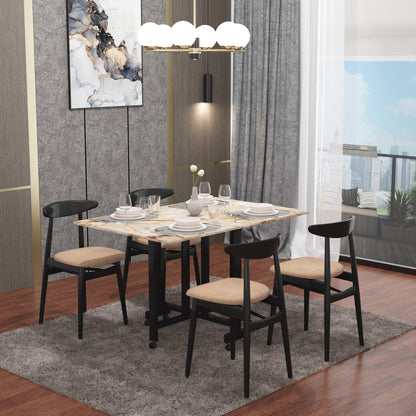 Folding Dining Table( Rectangular, Gold Marble, Black Metal Frame)
