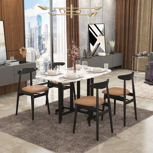 Folding Dining Table( Italian, White with Gold Marble, Black Metal Frame)