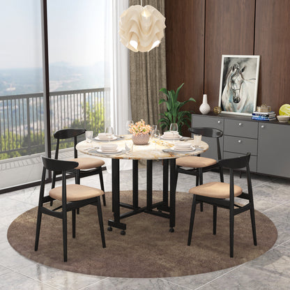 Folding Dining Table( Round, Gold Marble, Black Metal Frame)