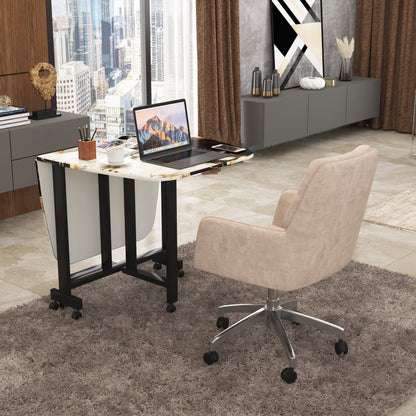 Folding Dining Table( Italian, White and Black with Gold Marble, Black Metal Frame)