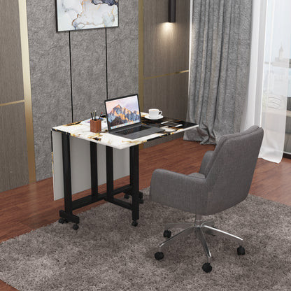 Folding Dining Table( Rectangular, White and Black with Gold Marble, Black Metal Frame)