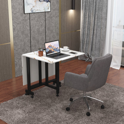 Folding Dining Table( Rectangular, White with Gold Marble, Black Metal Frame)