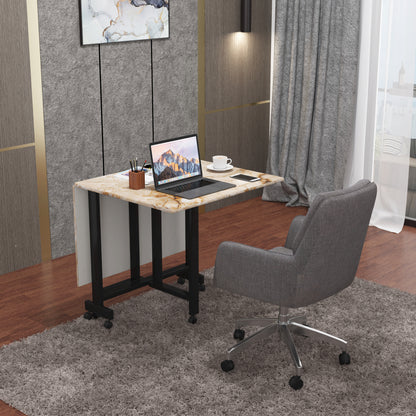 Folding Dining Table( Rectangular, Gold Marble, Black Metal Frame)