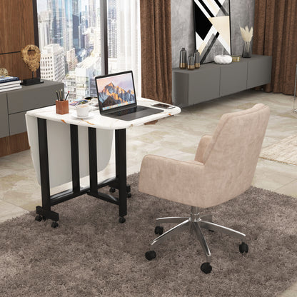 Folding Dining Table( Italian, White with Gold Marble, Black Metal Frame)