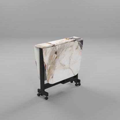 Folding Dining Table( Italian, White Marble, Black Metal Frame)
