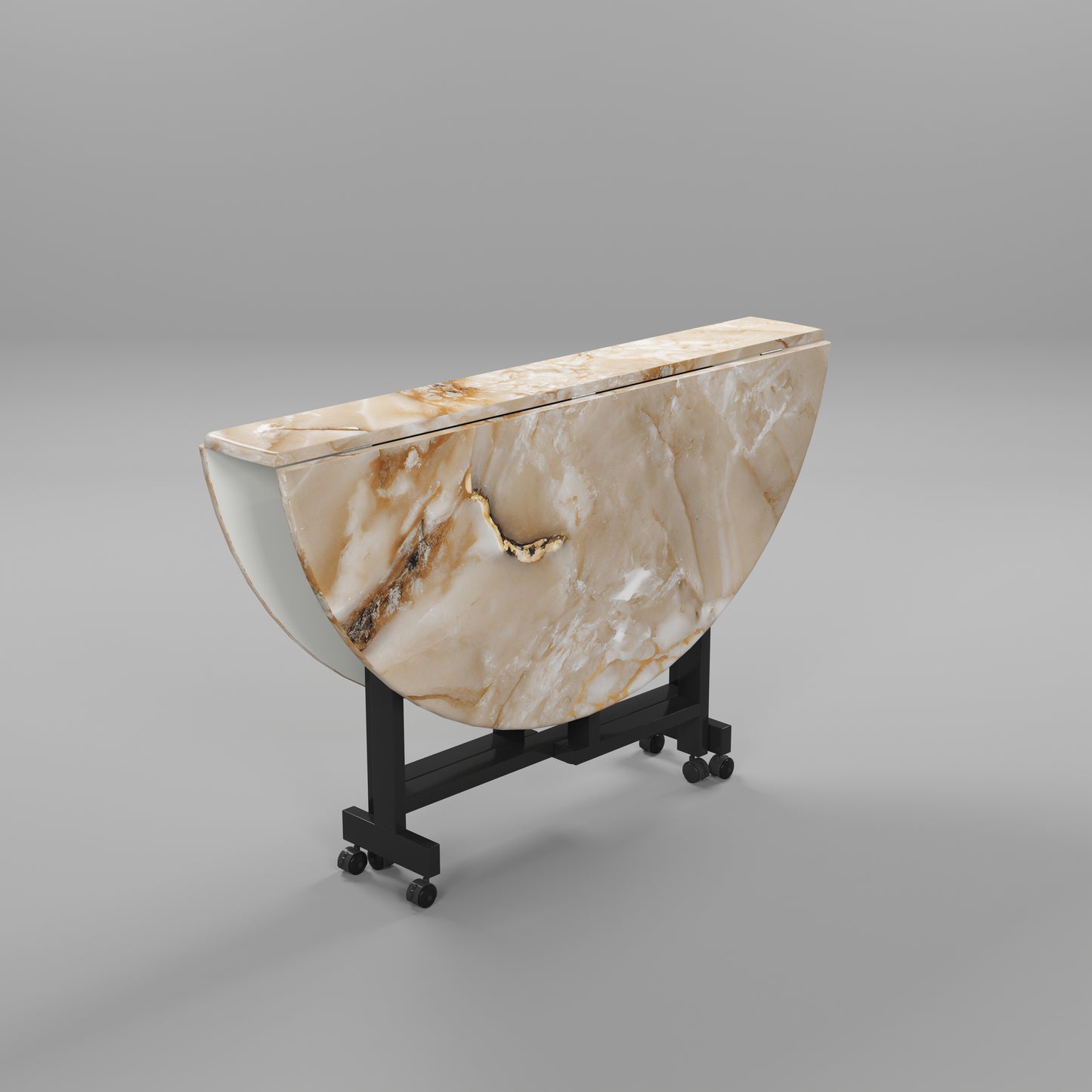 Folding Dining Table( Round, Gold Marble, Black Metal Frame)