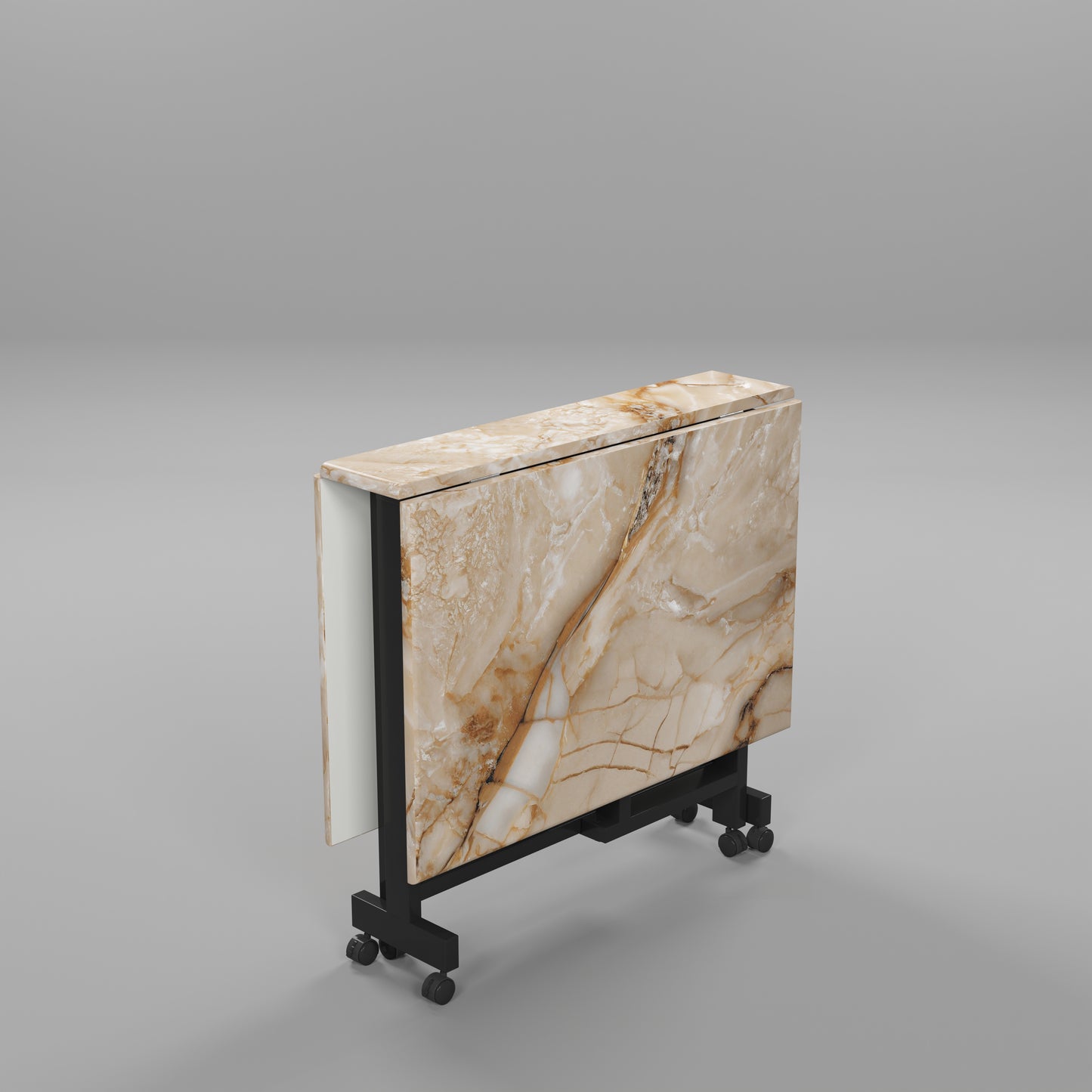 Folding Dining Table( Rectangular, Gold Marble, Black Metal Frame)