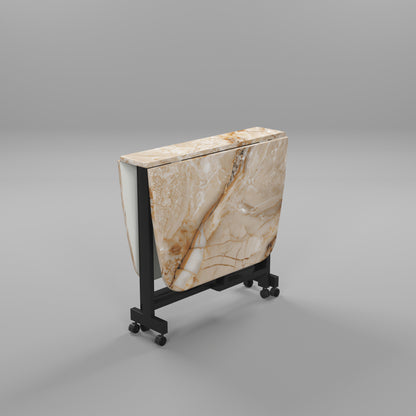 Folding Dining Table( Italian, Gold Marble, Black Metal Frame)