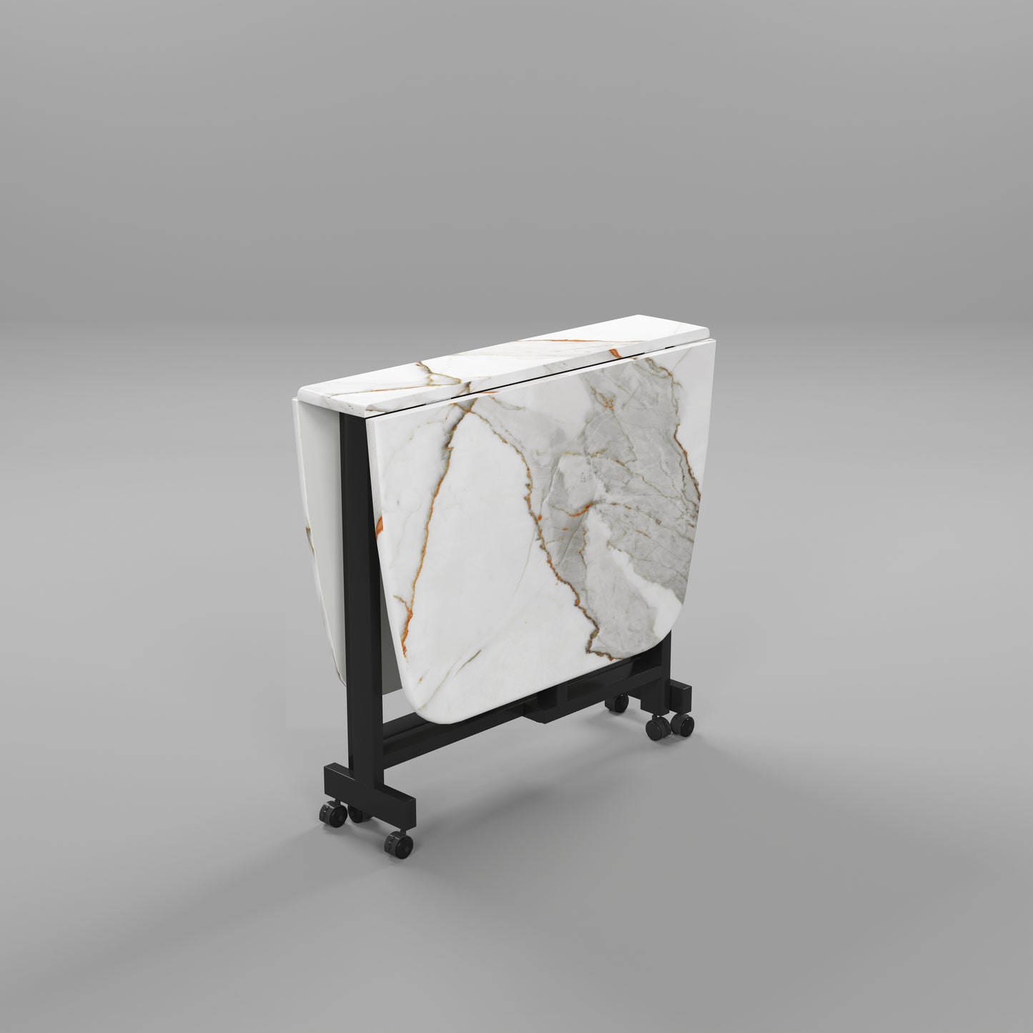 Folding Dining Table( Italian, White with Gold Marble, Black Metal Frame)