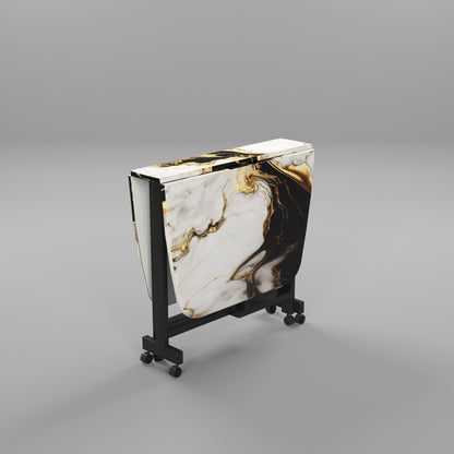 Folding Dining Table( Italian, White and Black with Gold Marble, Black Metal Frame)