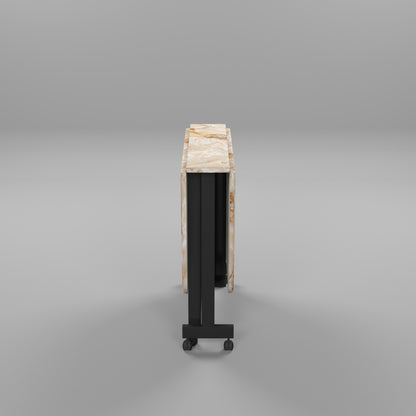 Folding Dining Table( Italian, Gold Marble, Black Metal Frame)