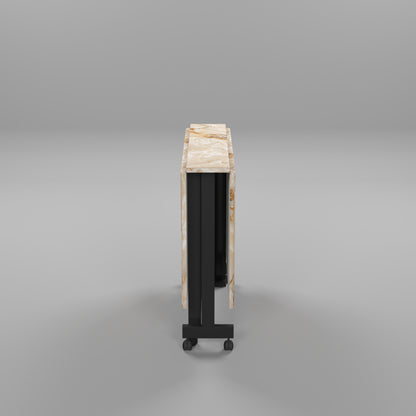 Folding Dining Table( Rectangular, Gold Marble, Black Metal Frame)